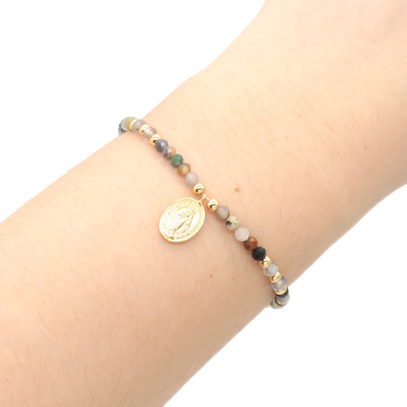 Custom Handmade Gold Plated 925 Sterling Silver Pendant Natural Stone Bead Bracelet