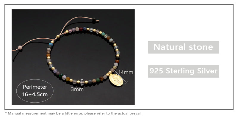 Custom Handmade Gold Plated 925 Sterling Silver Pendant Natural Stone Bead Bracelet