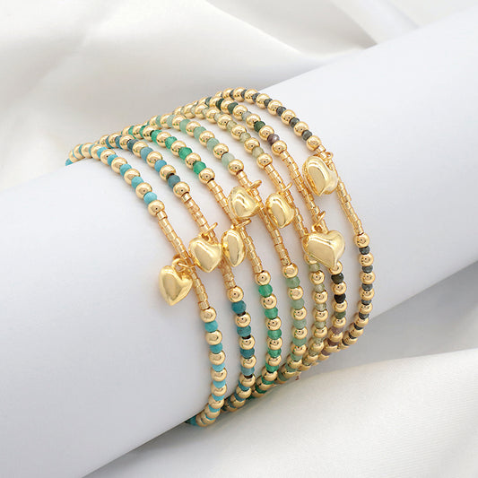 Fashionable Wholesale Custom Women Handmade Adjustable Macrame Gold Plated 925 Sterling Silver Heart Pendant Natural Stone Bead Bracelet For Gift