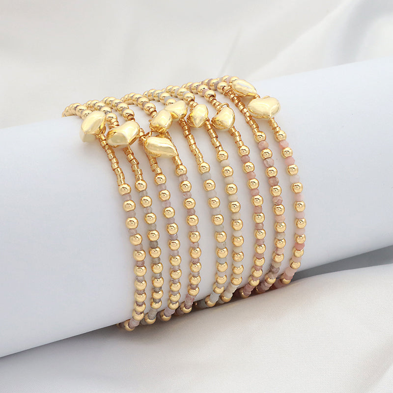 Wholesale Custom Fashionable Trendy Women Handmade Adjustable Macrame Gold Plated 925 Sterling Silver Heart Pendant Natural Stone Bead Bracelet For Gift