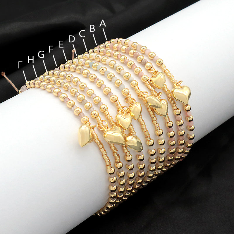Wholesale Custom Fashionable Trendy Women Handmade Adjustable Macrame Gold Plated 925 Sterling Silver Heart Pendant Natural Stone Bead Bracelet For Gift