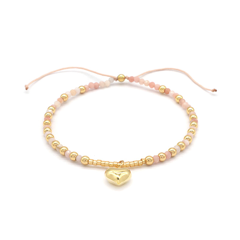 Wholesale Custom Fashionable Trendy Women Handmade Adjustable Macrame Gold Plated 925 Sterling Silver Heart Pendant Natural Stone Bead Bracelet For Gift