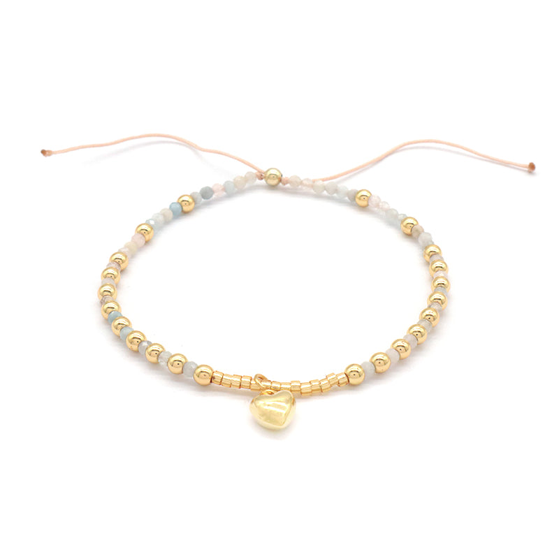 Wholesale Custom Fashionable Trendy Women Handmade Adjustable Macrame Gold Plated 925 Sterling Silver Heart Pendant Natural Stone Bead Bracelet For Gift
