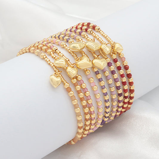 Newest Design Custom Fashionable Trendy Women Handmade Adjustable Macrame Gold Plated 925 Sterling Silver Heart Pendant Natural Stone Bead Bracelet For Gift