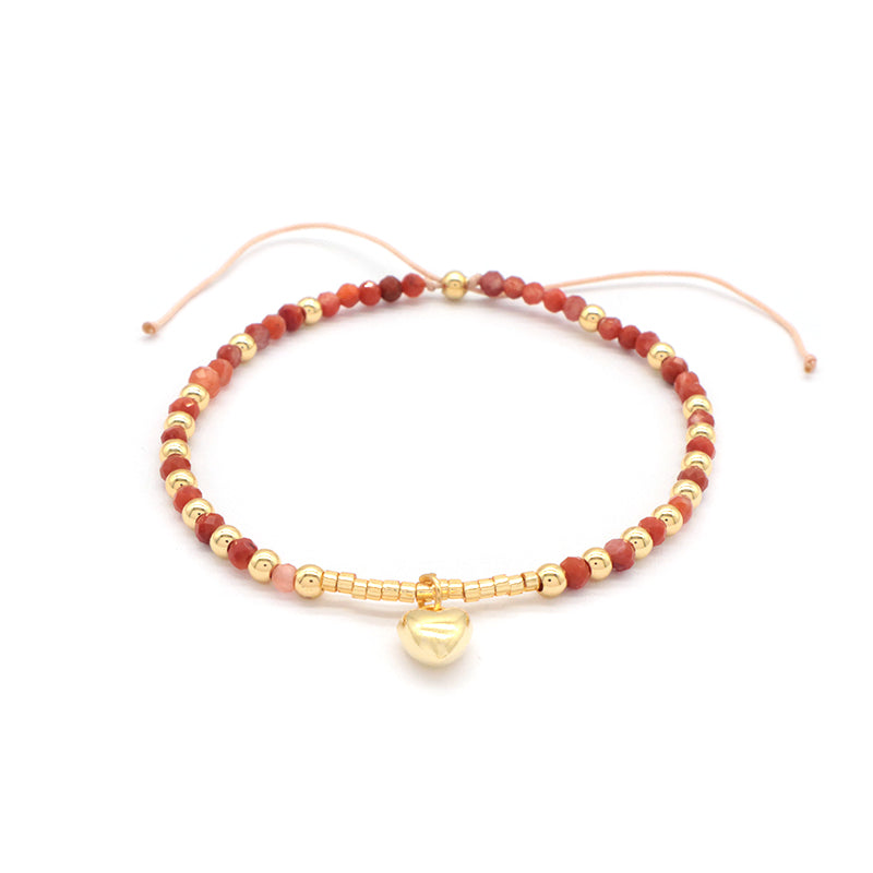 Newest Design Custom Fashionable Trendy Women Handmade Adjustable Macrame Gold Plated 925 Sterling Silver Heart Pendant Natural Stone Bead Bracelet For Gift