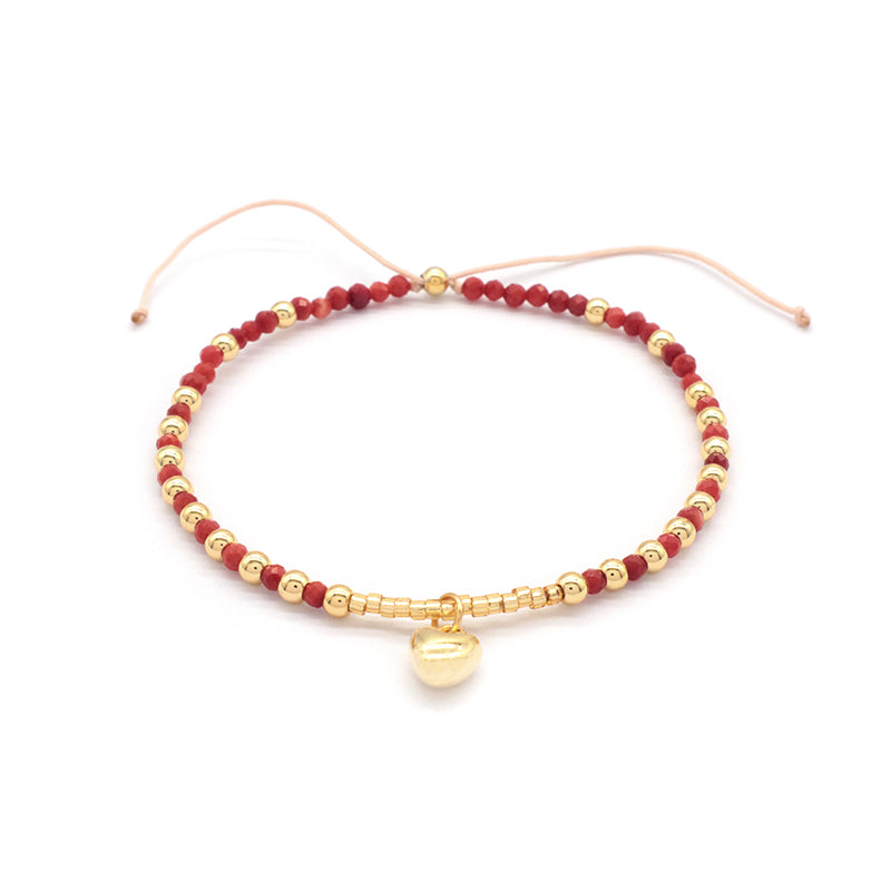 Newest Design Custom Fashionable Trendy Women Handmade Adjustable Macrame Gold Plated 925 Sterling Silver Heart Pendant Natural Stone Bead Bracelet For Gift
