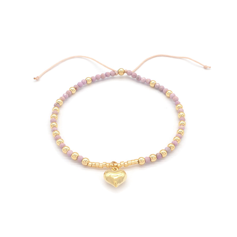 Newest Design Custom Fashionable Trendy Women Handmade Adjustable Macrame Gold Plated 925 Sterling Silver Heart Pendant Natural Stone Bead Bracelet For Gift