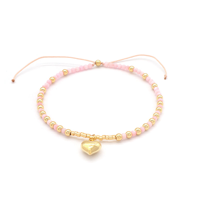 Newest Design Custom Fashionable Trendy Women Handmade Adjustable Macrame Gold Plated 925 Sterling Silver Heart Pendant Natural Stone Bead Bracelet For Gift