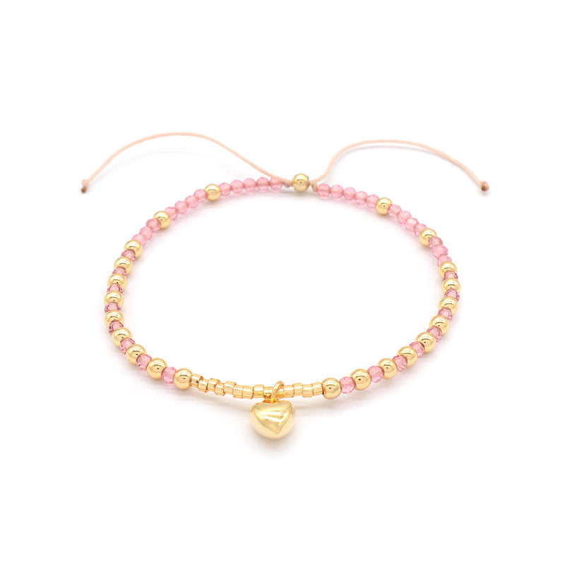 Newest Design Custom Fashionable Trendy Women Handmade Adjustable Macrame Gold Plated 925 Sterling Silver Heart Pendant Natural Stone Bead Bracelet For Gift