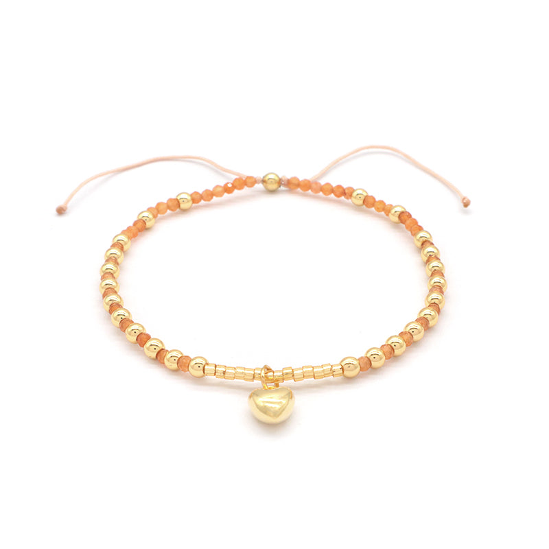 Newest Design Custom Fashionable Trendy Women Handmade Adjustable Macrame Gold Plated 925 Sterling Silver Heart Pendant Natural Stone Bead Bracelet For Gift