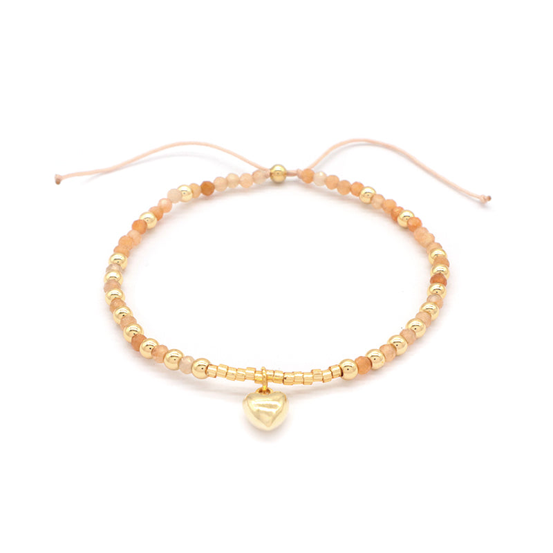 Newest Design Custom Fashionable Trendy Women Handmade Adjustable Macrame Gold Plated 925 Sterling Silver Heart Pendant Natural Stone Bead Bracelet For Gift
