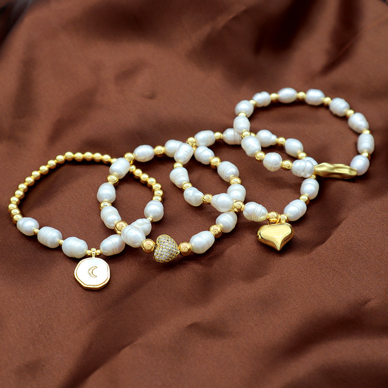 New Bulk Wholesale Handmade Fashion Customized Jewelry Gold Plated Fresh Water Pearl Heart Charm Bracelet For Women Gift