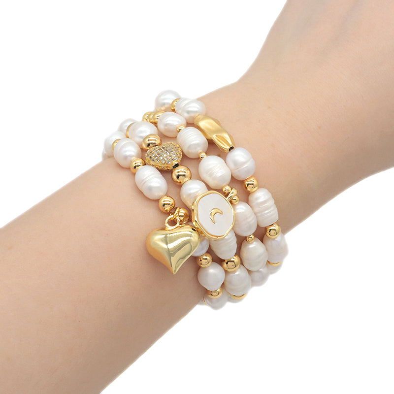 New Bulk Wholesale Handmade Fashion Customized Jewelry Gold Plated Fresh Water Pearl Heart Charm Bracelet For Women Gift