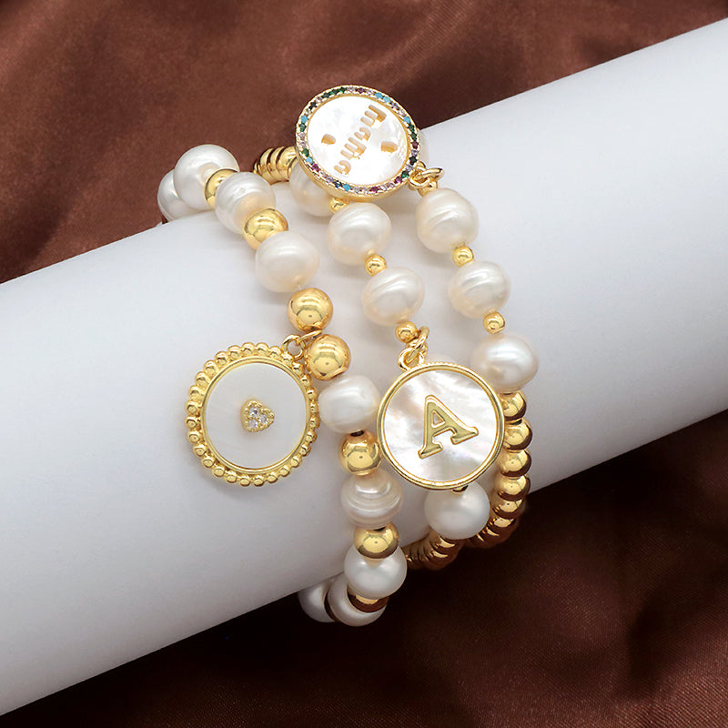 Newest Wholesale Handmade Fashion Customized Jewelry Gold Plated Fresh Water Pearl Shell Pendant Bracelet For Women Gift
