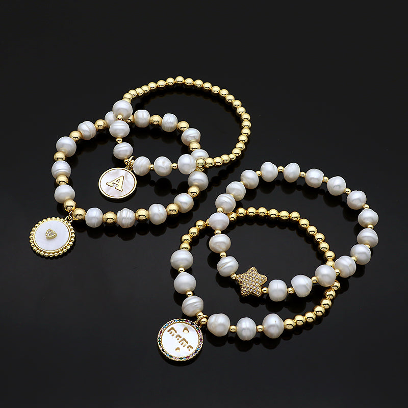 Newest Wholesale Handmade Fashion Customized Jewelry Gold Plated Fresh Water Pearl Shell Pendant Bracelet For Women Gift