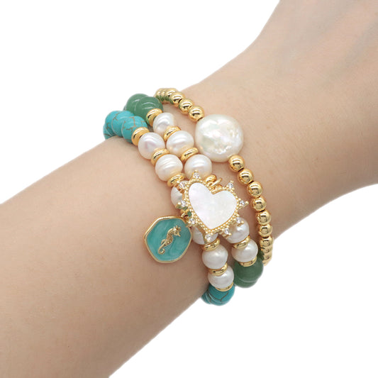 Custom Fashion Newest Handmade Wholesale Women Elastic Adjustable Shell Pendant Fresh Water Pearl Natural Stone Bracelet For Women Gift