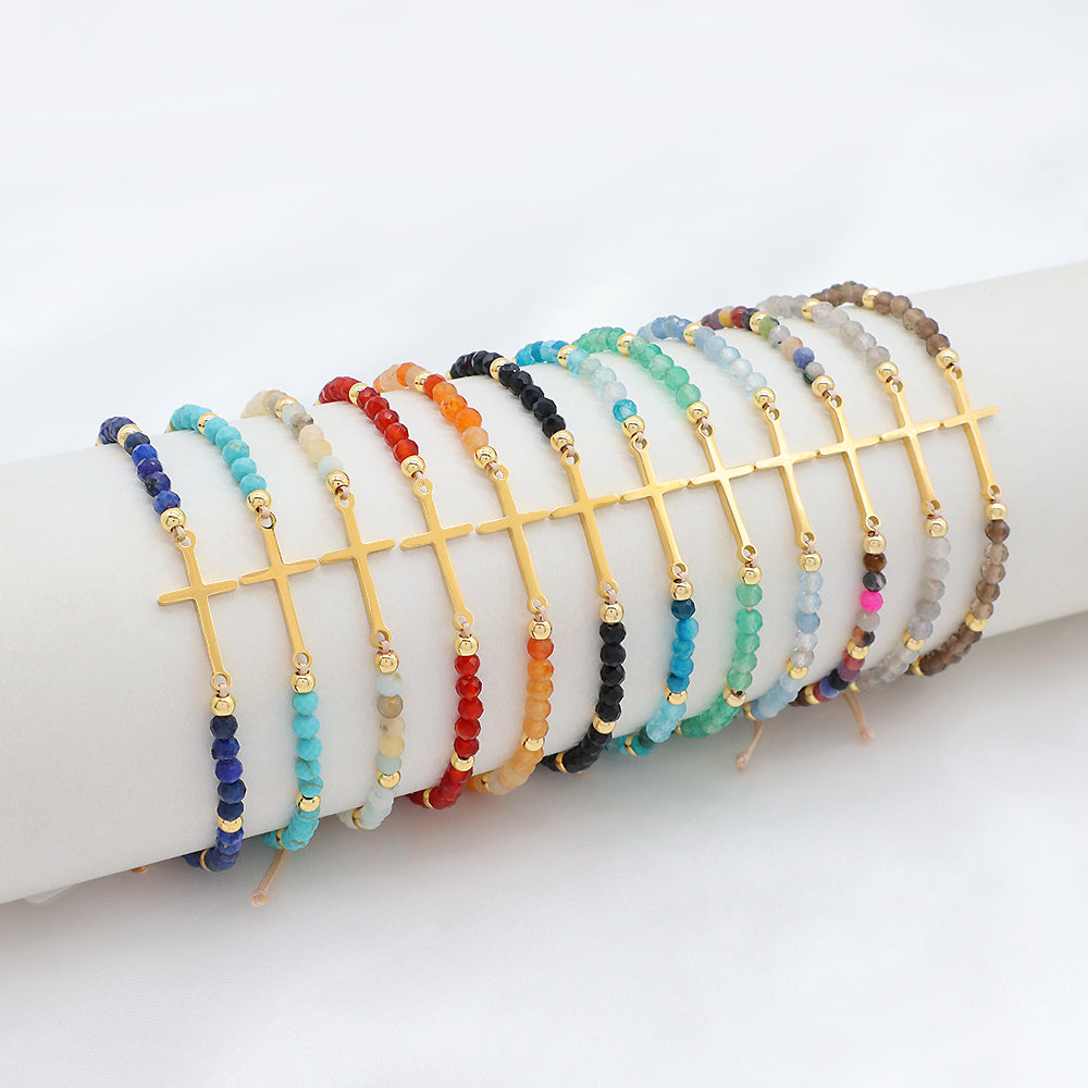 Wholesale Custom Newest Handmade Macrame Adjustable Gold Plated Stainless Steel Charm Glass Crystal Bracelet For Women