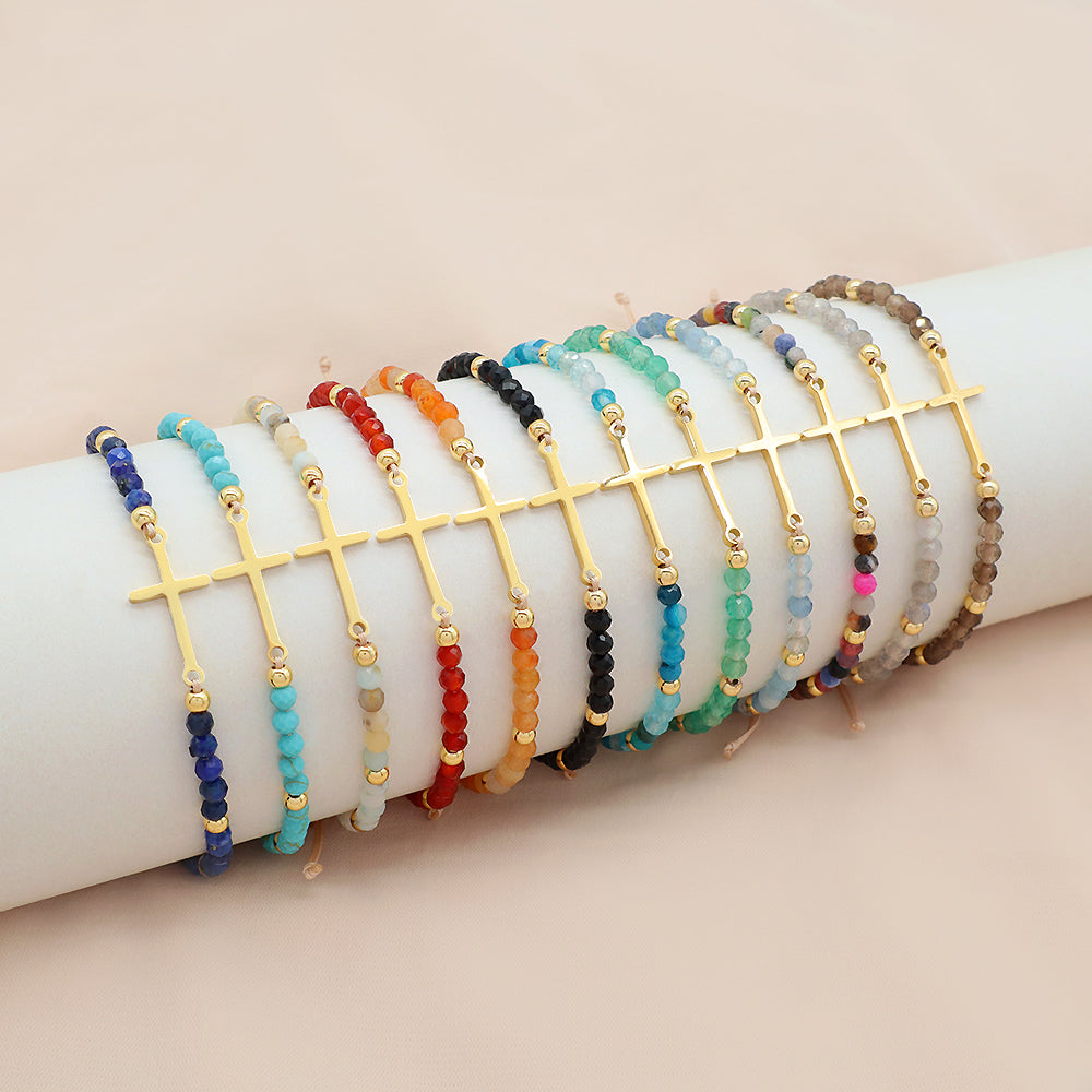 Wholesale Custom Newest Handmade Macrame Adjustable Gold Plated Stainless Steel Charm Glass Crystal Bracelet For Women