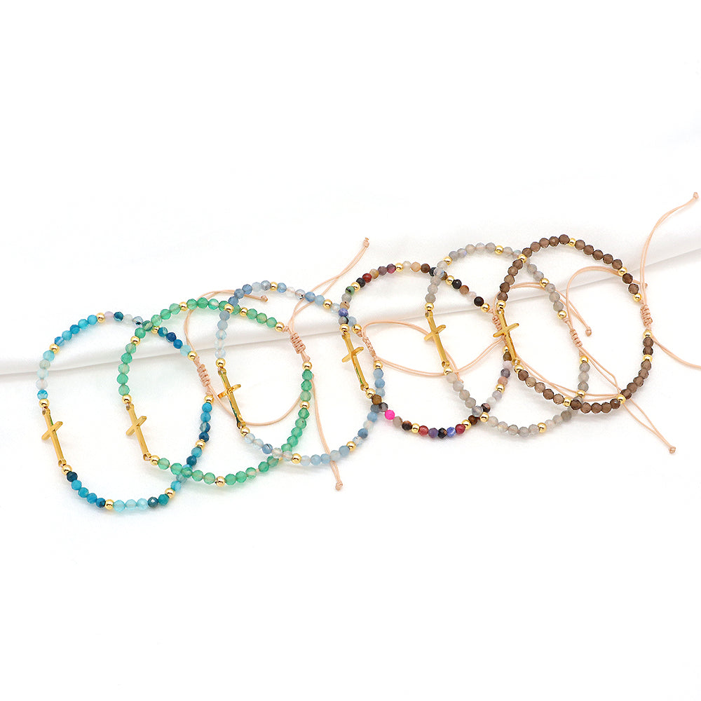 Wholesale Custom Newest Handmade Macrame Adjustable Gold Plated Stainless Steel Charm Glass Crystal Bracelet For Women