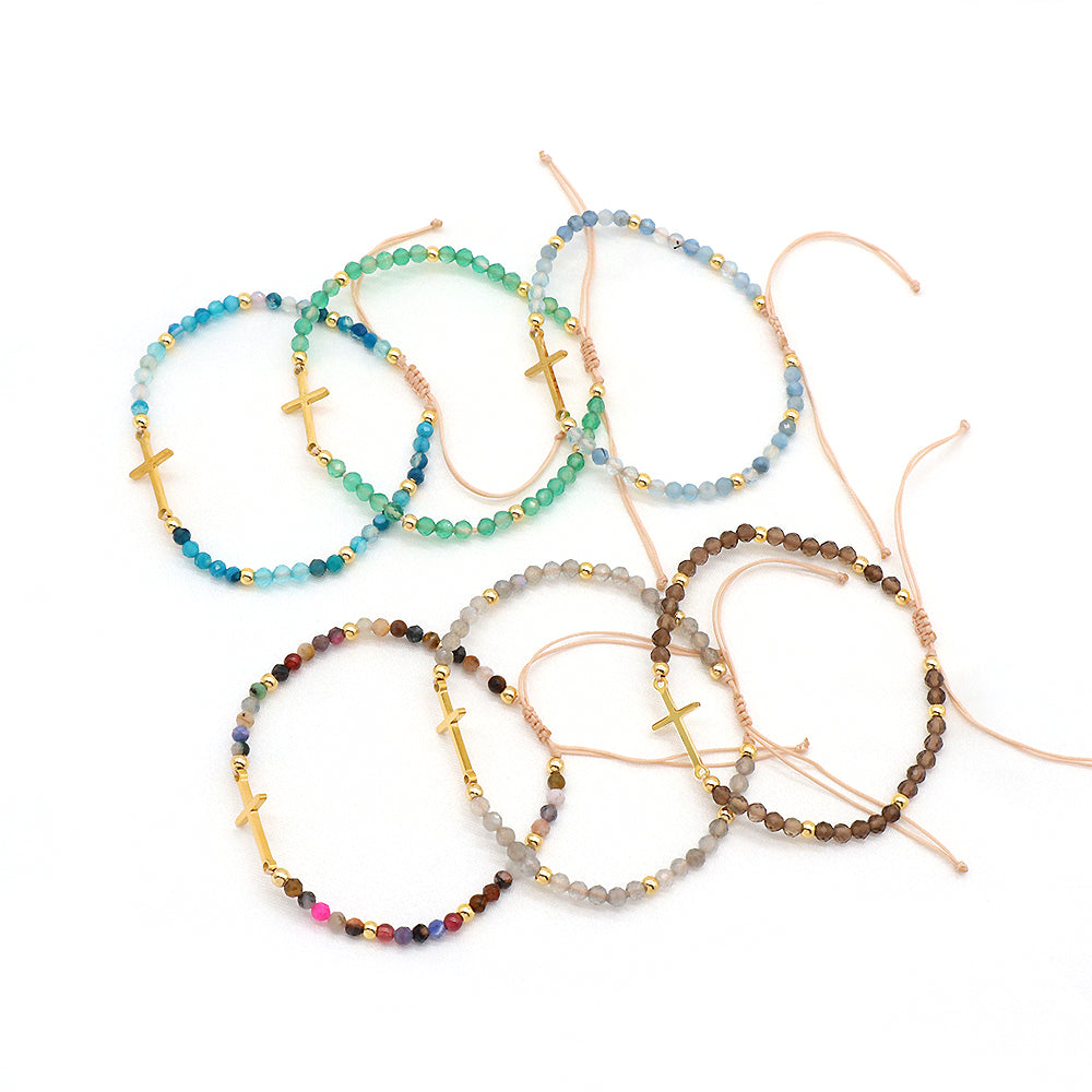 Wholesale Custom Newest Handmade Macrame Adjustable Gold Plated Stainless Steel Charm Glass Crystal Bracelet For Women