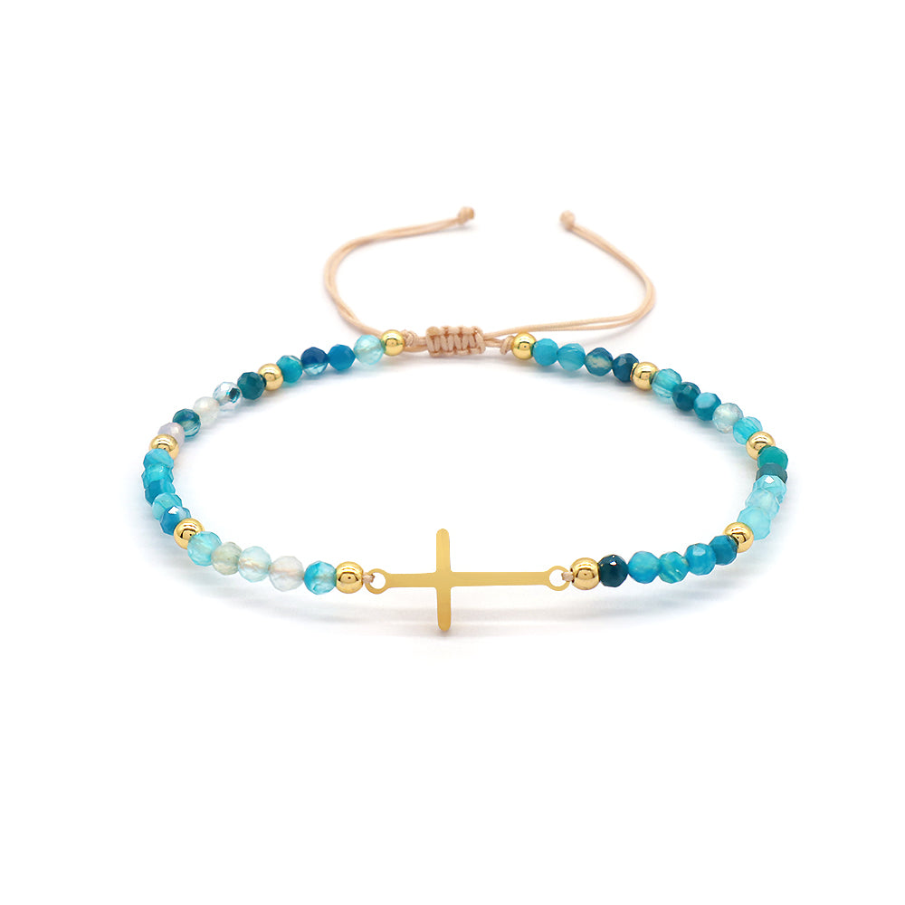 Wholesale Custom Newest Handmade Macrame Adjustable Gold Plated Stainless Steel Charm Glass Crystal Bracelet For Women