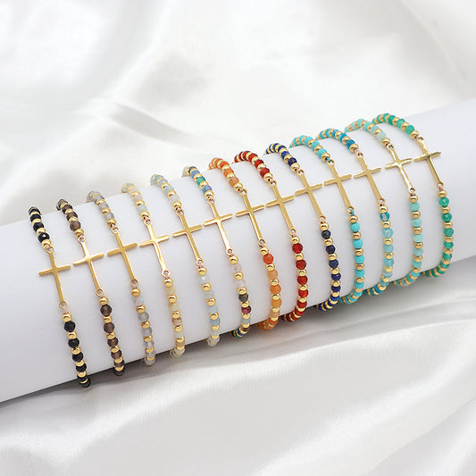 Newest Wholesale Custom Handmade Macrame Adjustable Gold Plated Stainless Steel Charm Natural Stone Bracelet For Women