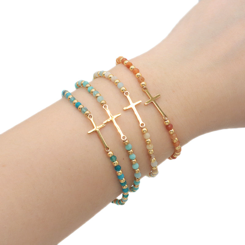 Newest Wholesale Custom Handmade Macrame Adjustable Gold Plated Stainless Steel Charm Natural Stone Bracelet For Women