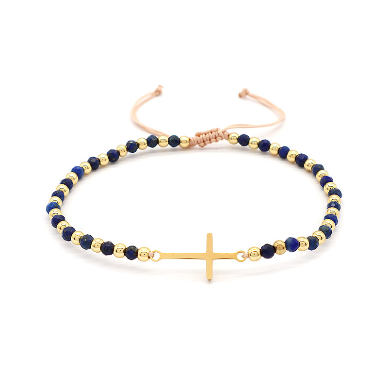 Newest Wholesale Custom Handmade Macrame Adjustable Gold Plated Stainless Steel Charm Natural Stone Bracelet For Women
