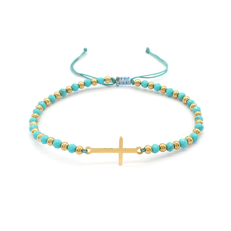 Newest Wholesale Custom Handmade Macrame Adjustable Gold Plated Stainless Steel Charm Natural Stone Bracelet For Women