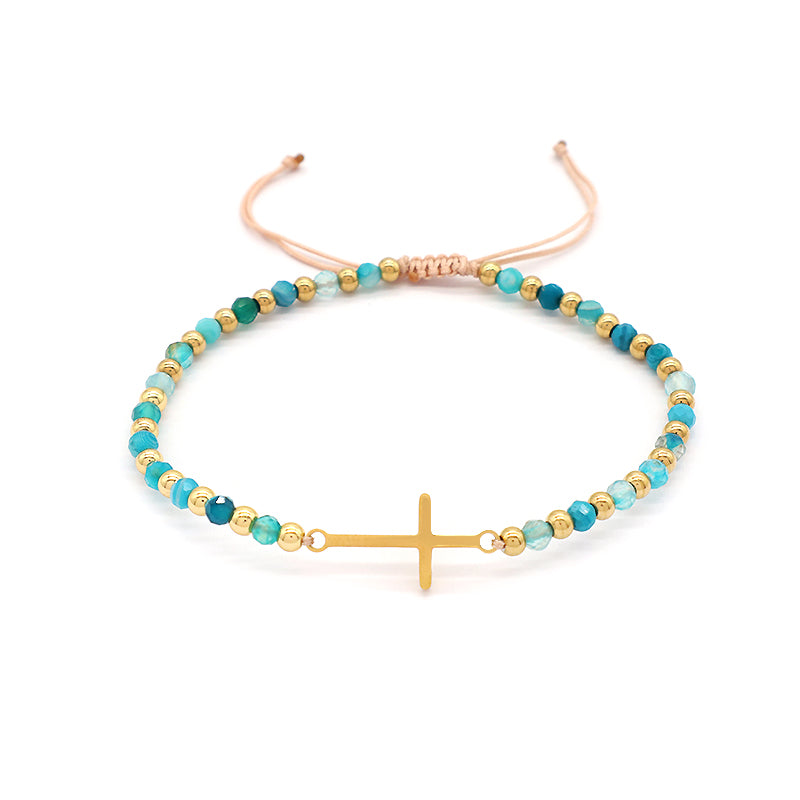 Newest Wholesale Custom Handmade Macrame Adjustable Gold Plated Stainless Steel Charm Natural Stone Bracelet For Women
