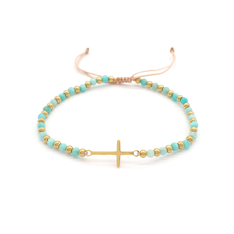 Newest Wholesale Custom Handmade Macrame Adjustable Gold Plated Stainless Steel Charm Natural Stone Bracelet For Women