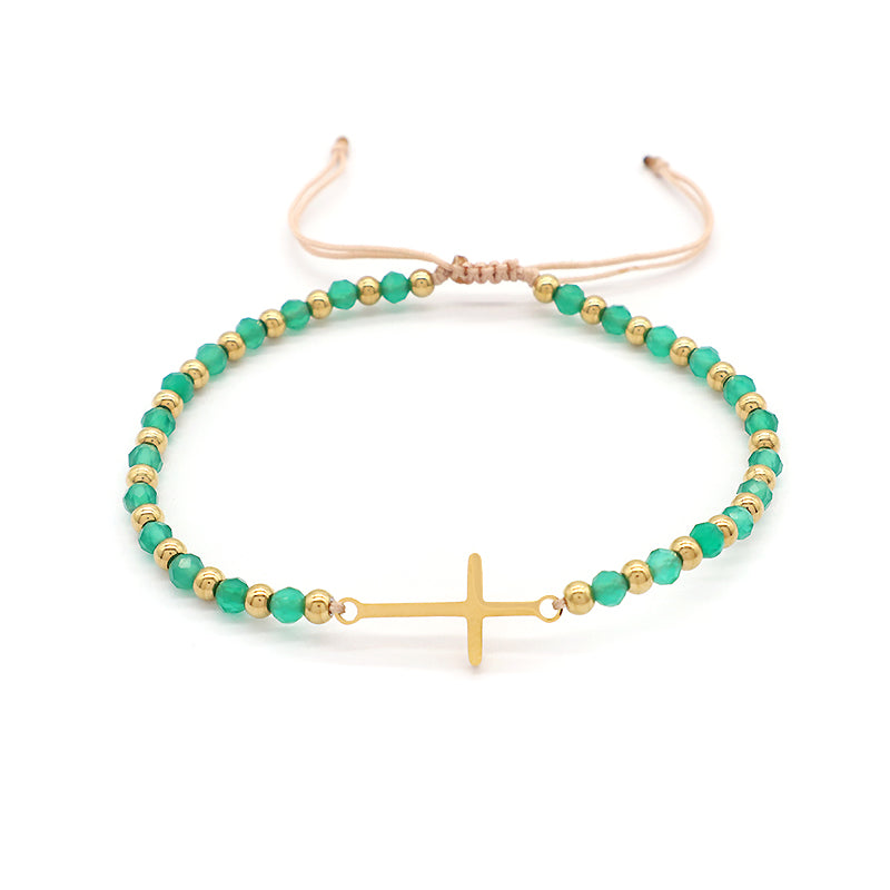 Newest Wholesale Custom Handmade Macrame Adjustable Gold Plated Stainless Steel Charm Natural Stone Bracelet For Women