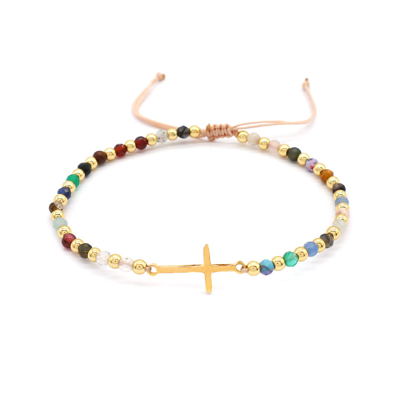 Newest Wholesale Custom Handmade Macrame Adjustable Gold Plated Stainless Steel Charm Natural Stone Bracelet For Women