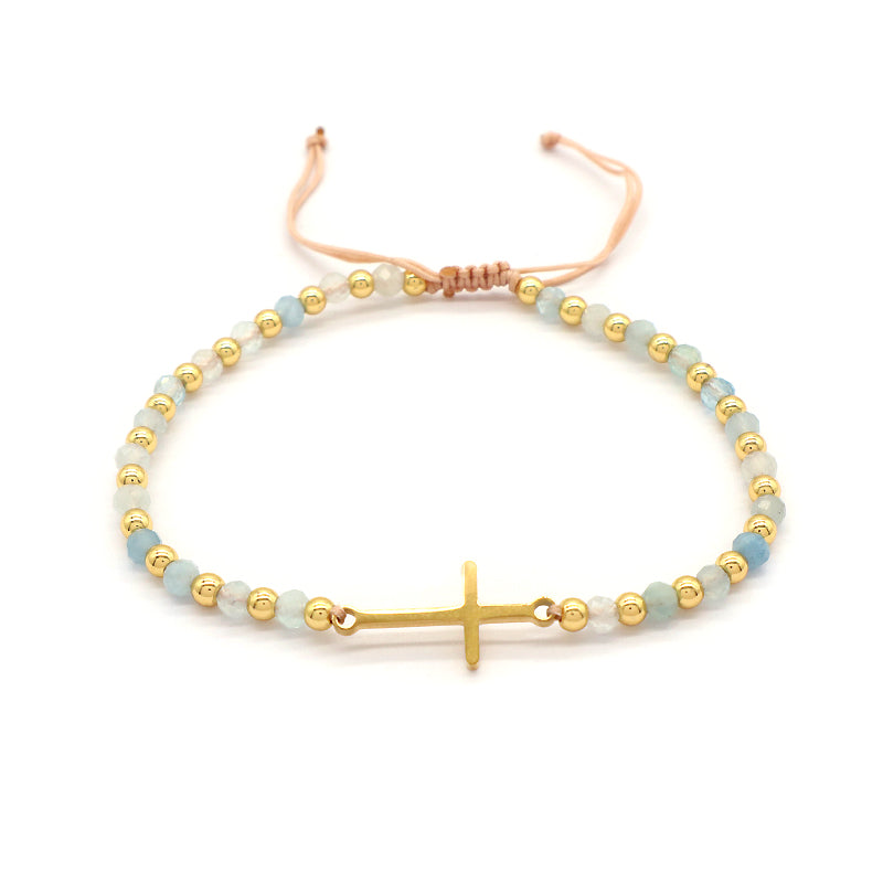 Newest Wholesale Custom Handmade Macrame Adjustable Gold Plated Stainless Steel Charm Natural Stone Bracelet For Women