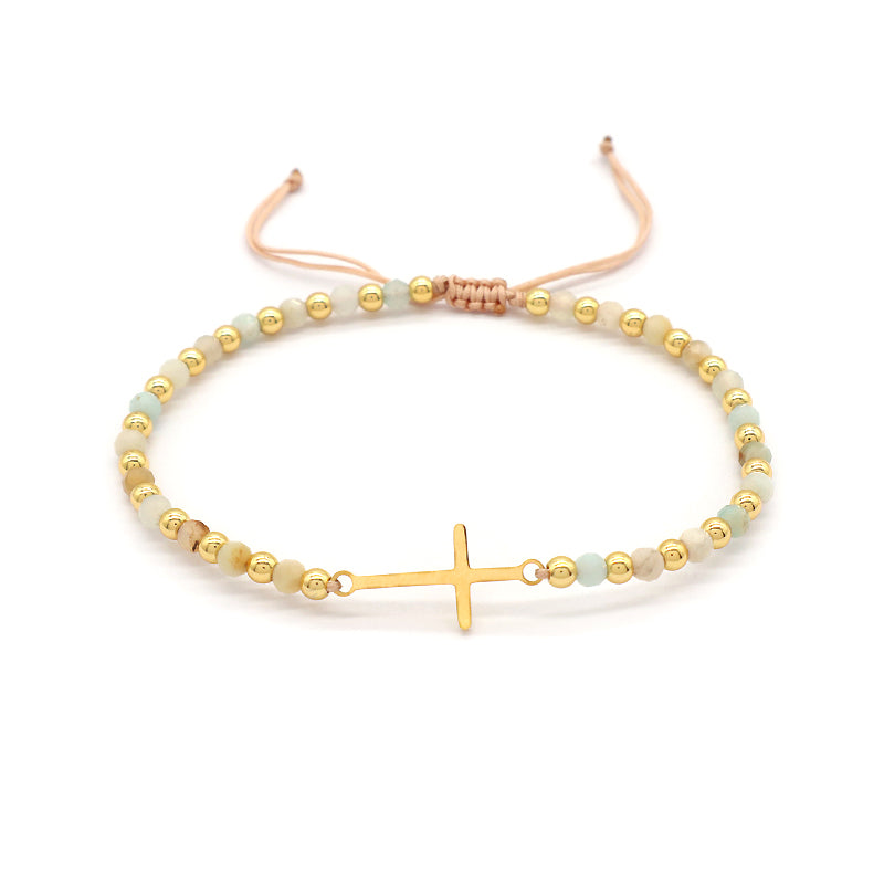 Newest Wholesale Custom Handmade Macrame Adjustable Gold Plated Stainless Steel Charm Natural Stone Bracelet For Women