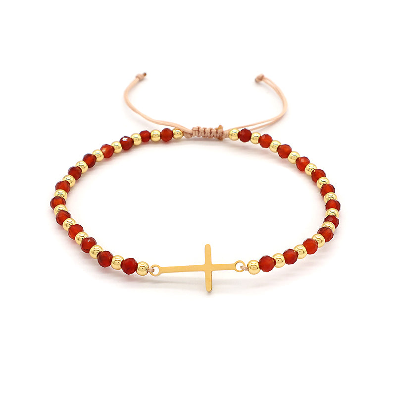 Newest Wholesale Custom Handmade Macrame Adjustable Gold Plated Stainless Steel Charm Natural Stone Bracelet For Women