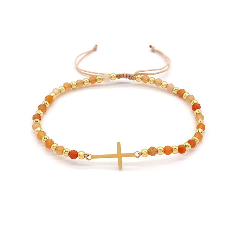 Newest Wholesale Custom Handmade Macrame Adjustable Gold Plated Stainless Steel Charm Natural Stone Bracelet For Women