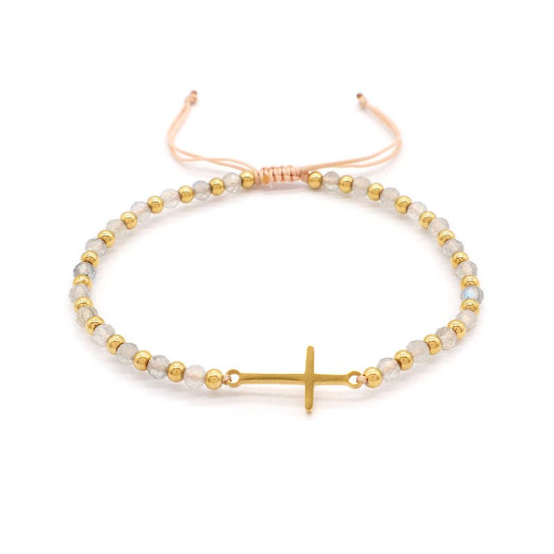 Newest Wholesale Custom Handmade Macrame Adjustable Gold Plated Stainless Steel Charm Natural Stone Bracelet For Women