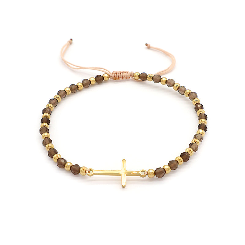 Newest Wholesale Custom Handmade Macrame Adjustable Gold Plated Stainless Steel Charm Natural Stone Bracelet For Women