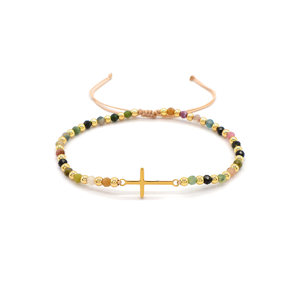 Newest Wholesale Custom Handmade Macrame Adjustable Gold Plated Stainless Steel Charm Natural Stone Bracelet For Women