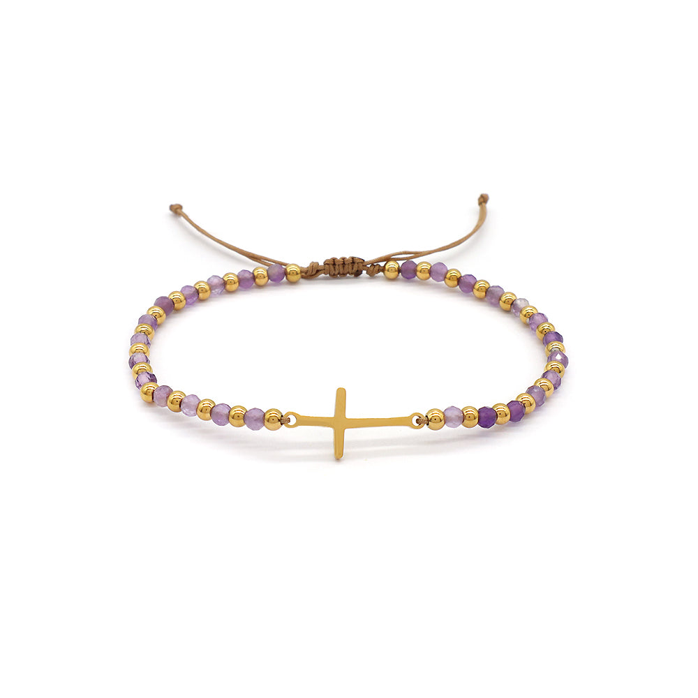 Newest Wholesale Custom Handmade Macrame Adjustable Gold Plated Stainless Steel Charm Natural Stone Bracelet For Women