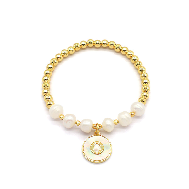 New Design Custom Wholesale Handmade Friendship Gold Plated Brass Bead Women Gift Natural Fresh Water Pearl Bracelet With Letters Shell Pendant