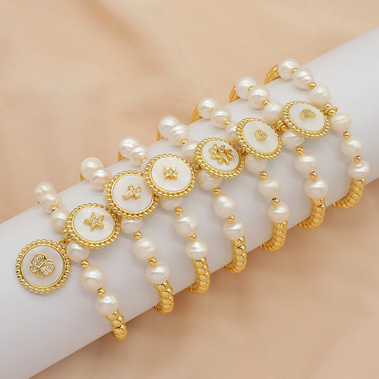 Handmade OEM Wholesale Fashion Customized Factory Brass Beads Butterfly Love Heart Moon Shell Pendant Fresh Water Pearl Bracelet For Women Gift