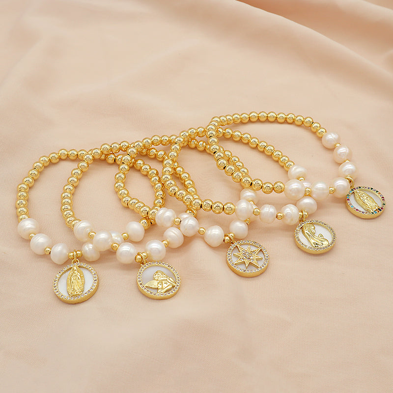 New Design OEM Wholesale Fashion Customized Factory Brass Beads CZ Shell Pendant Natural Fresh Water Pearl Bracelet For Women Gift
