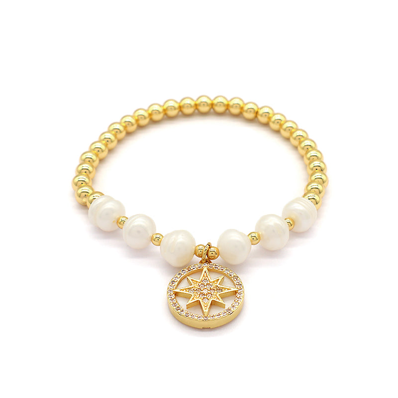 New Design OEM Wholesale Fashion Customized Factory Brass Beads CZ Shell Pendant Natural Fresh Water Pearl Bracelet For Women Gift