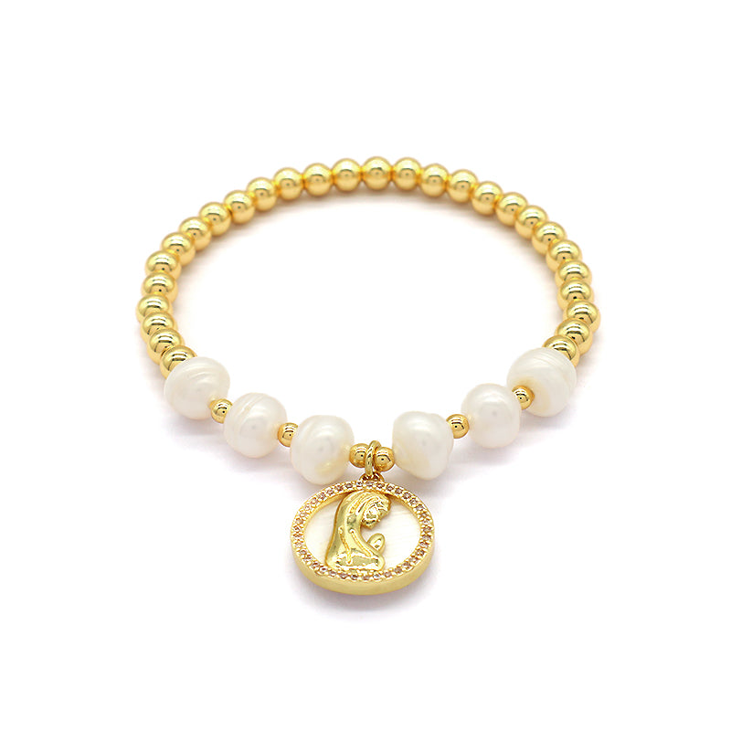 New Design OEM Wholesale Fashion Customized Factory Brass Beads CZ Shell Pendant Natural Fresh Water Pearl Bracelet For Women Gift