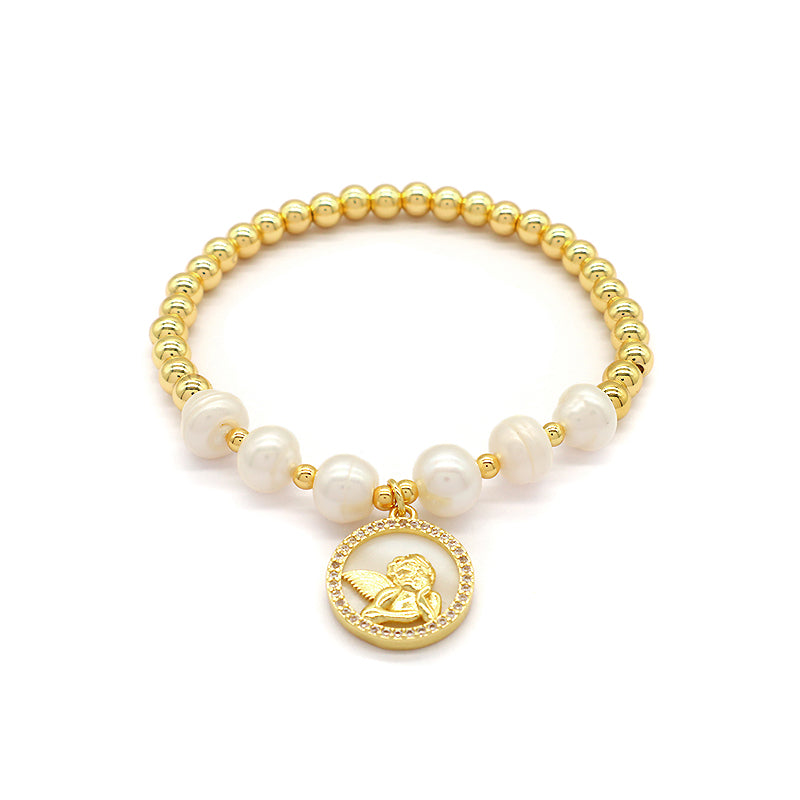 New Design OEM Wholesale Fashion Customized Factory Brass Beads CZ Shell Pendant Natural Fresh Water Pearl Bracelet For Women Gift
