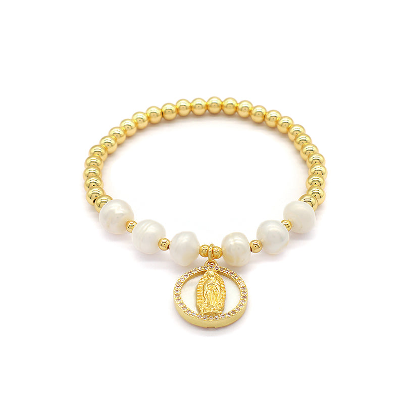 New Design OEM Wholesale Fashion Customized Factory Brass Beads CZ Shell Pendant Natural Fresh Water Pearl Bracelet For Women Gift