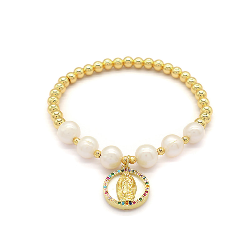 New Design OEM Wholesale Fashion Customized Factory Brass Beads CZ Shell Pendant Natural Fresh Water Pearl Bracelet For Women Gift