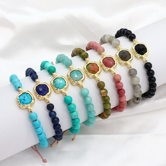 OEM Wholesale Custom Fashion Adjustable Woven Handmade Gemstone 6mm Natural Stone Beads Natural Stone Charm Bracelet For Women